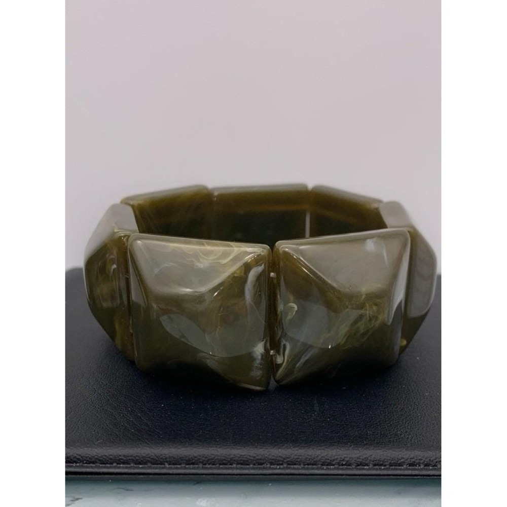 Chunky Dark Green Marbled Lucite Stretch Bracelet Good‎ Stretch